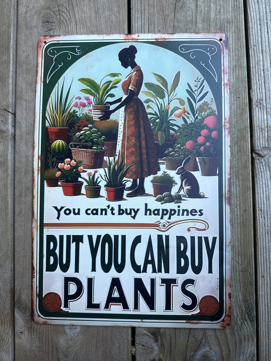 Metallskilt – “You can’t buy happiness, but you can buy plants”

Størrelse: 20 x 30 cm