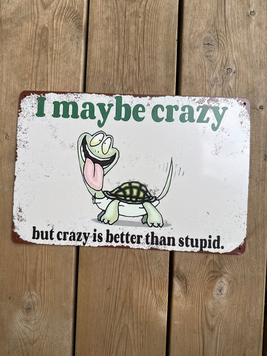 Metallskilt 20*30 cm, I may be crazy, but crazy is better than stupid.